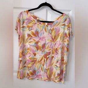 JOIE Multi Color Short Sleeves Boat Neck Linen Top Size M